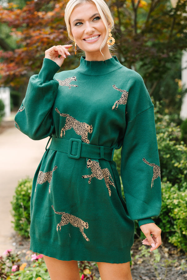 Quick Decisions Hunter Green Cheetah Sweater Dress, Medium - The Mint Julep Boutique | Women's Boutique Clothing Quick Decisions Hunter Green Cheetah Sweater Dress, Medium - The Mint Julep Boutique | Women's Boutique Clothing