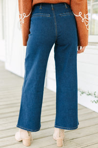 dark wash denim pants, wide leg pants, wide leg jeans