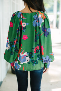 Just For You Green Floral Satin Blouse