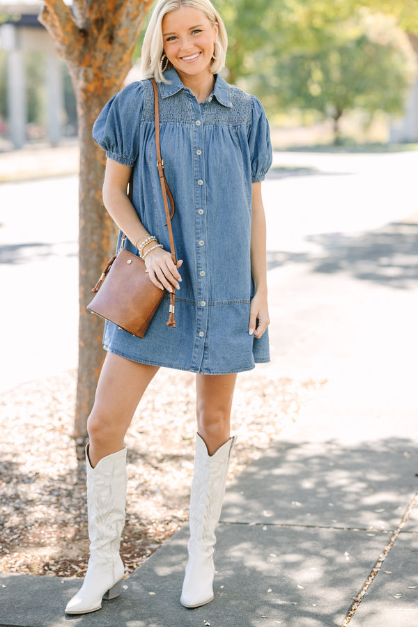 Get Together Medium Wash Denim Babydoll Dress Shop the Mint Get Together Medium Wash Denim Babydoll Dress Shop the Mint