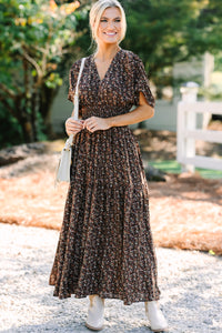 Out In The Open Brown Ditsy Floral Maxi Dress