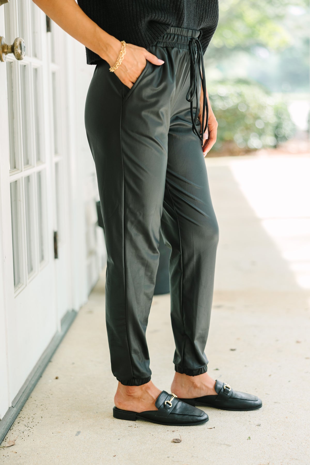 Generation Love Bonnie Faux Leather Zipper Jogger - Black