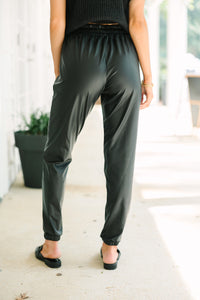 Vegan Leather Joggers - Black – My Outfit Online