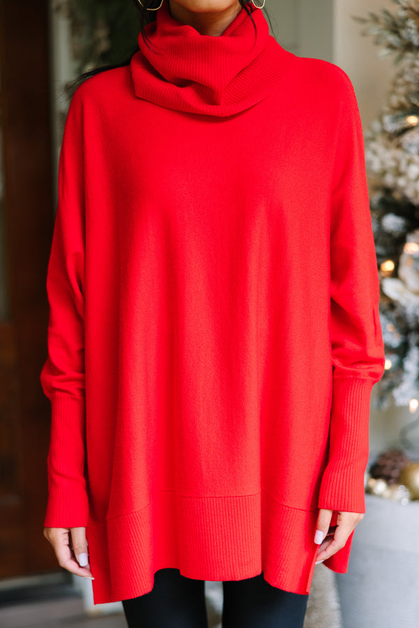 On Your Watch Red Turtleneck Tunic Sweater