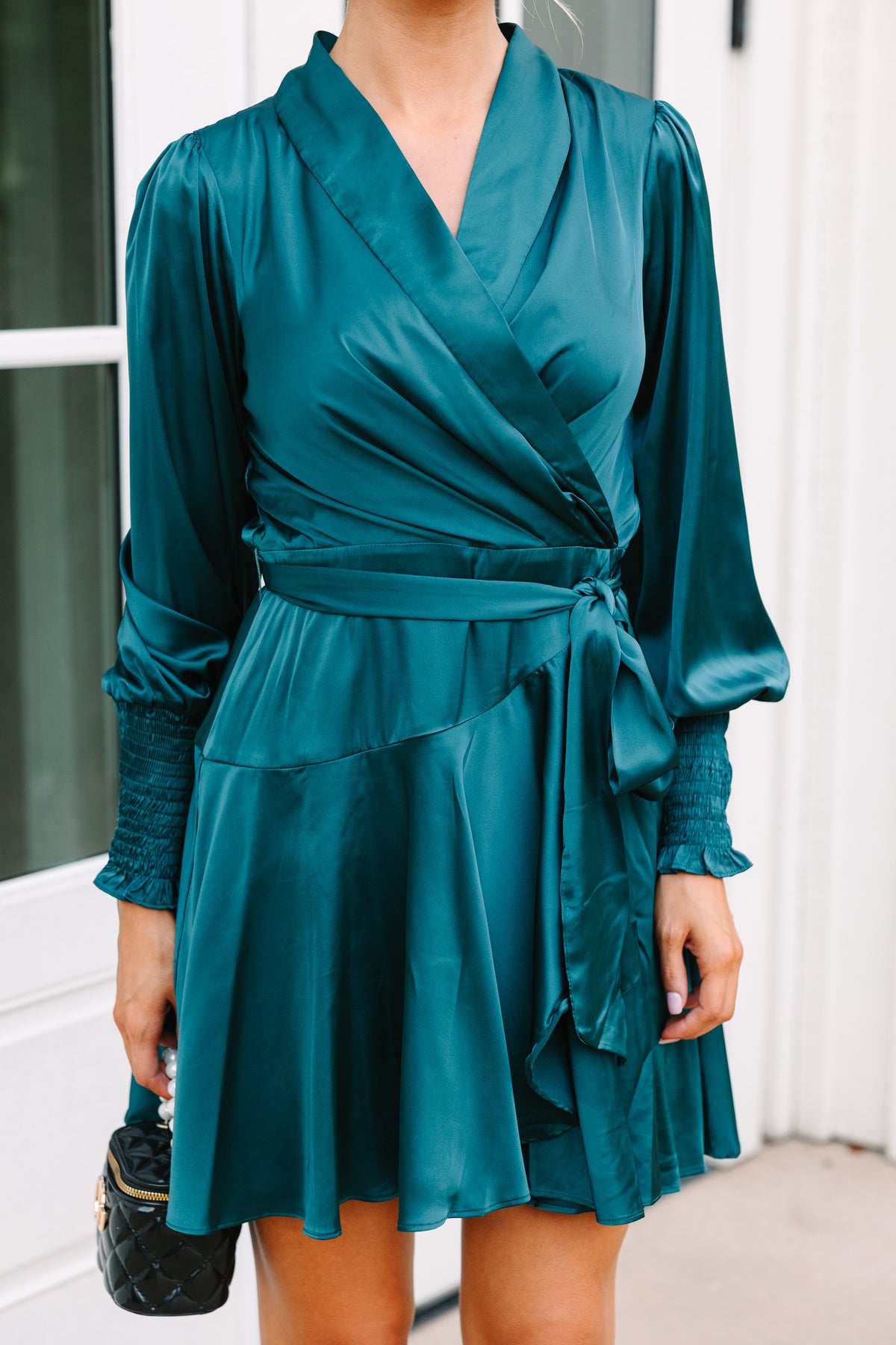 Fate: Just You Wait Teal Blue Satin Wrap Dress  Shop the Mint