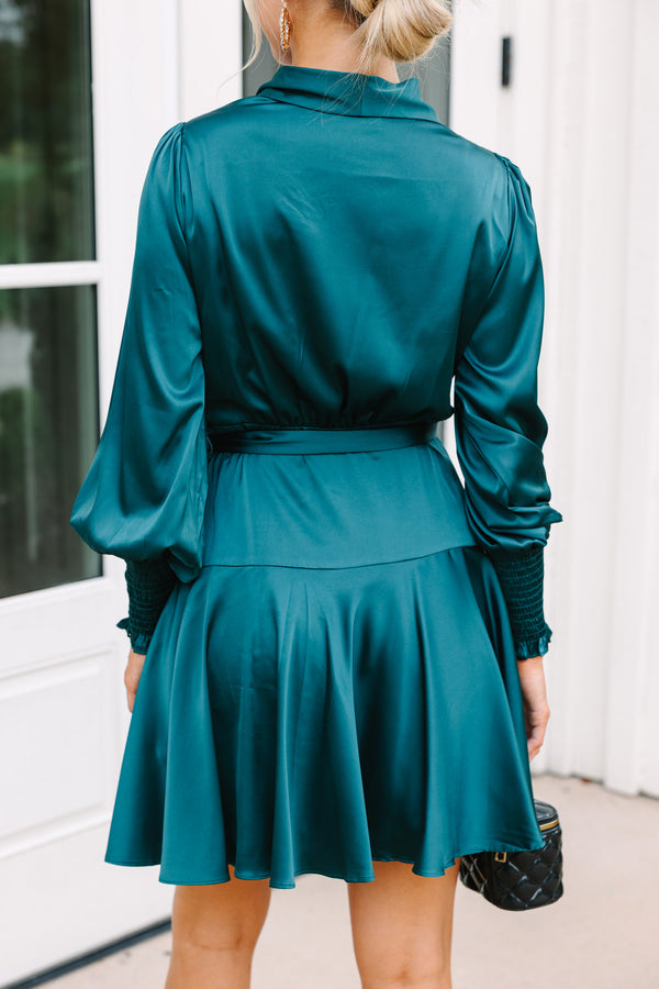 Teal blue cheap satin dress