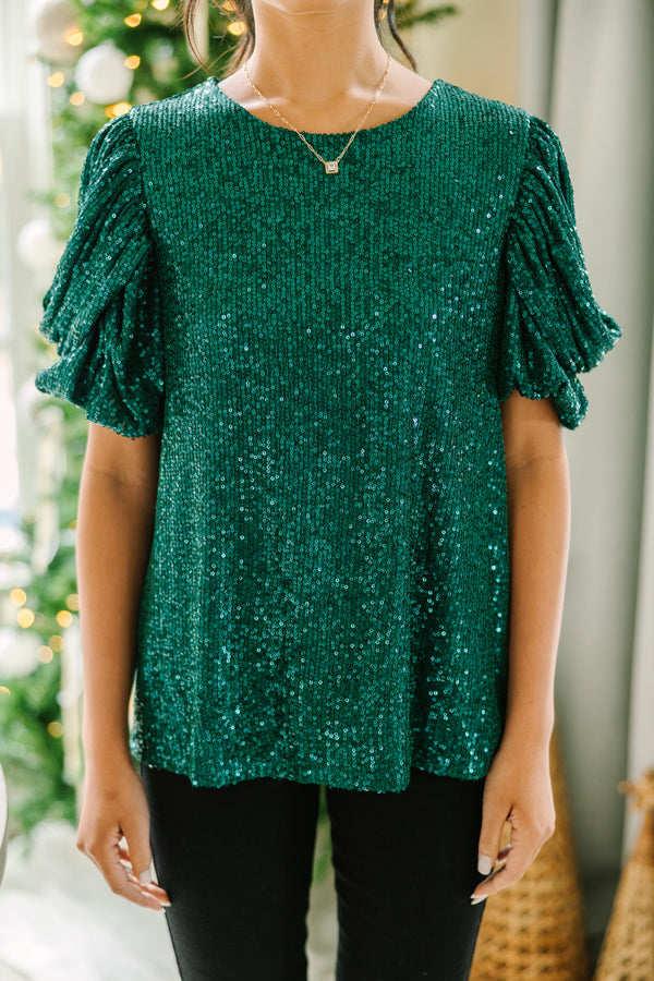 Ready To Shine Forest Green Sequin Blouse