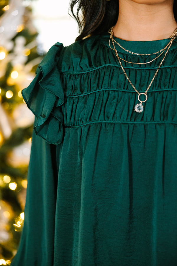 Going Out Hunter Green Ruffled Satin Blouse Shop the Mint Going Out Hunter Green Ruffled Satin Blouse Shop the Mint