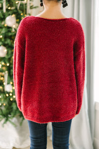 Beat You To It Burgundy Red Drop Shoulder Sweater