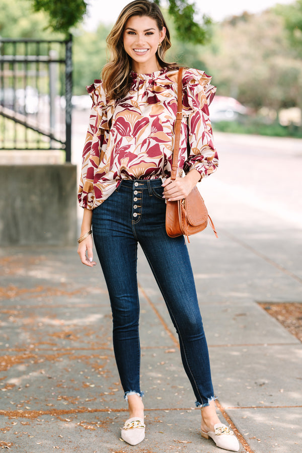 Love You Truly Wine Red Floral Blouse