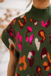 Being Bold Olive Leopard Print Mock Neck Sweater