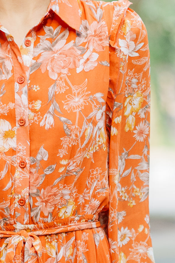 Found The One Rust Orange Floral Midi Dress – Shop the Mint