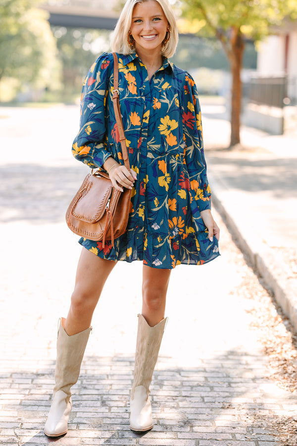 navy blue dress with yellow flowers navy blue dress with orange flowers CurveWow Frill Hem Midi Dress Navy Orange Floral Curvewow