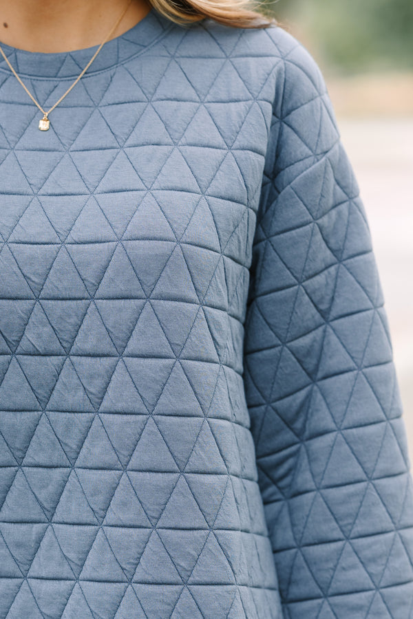 Make A Choice Denim Blue Quilted Top