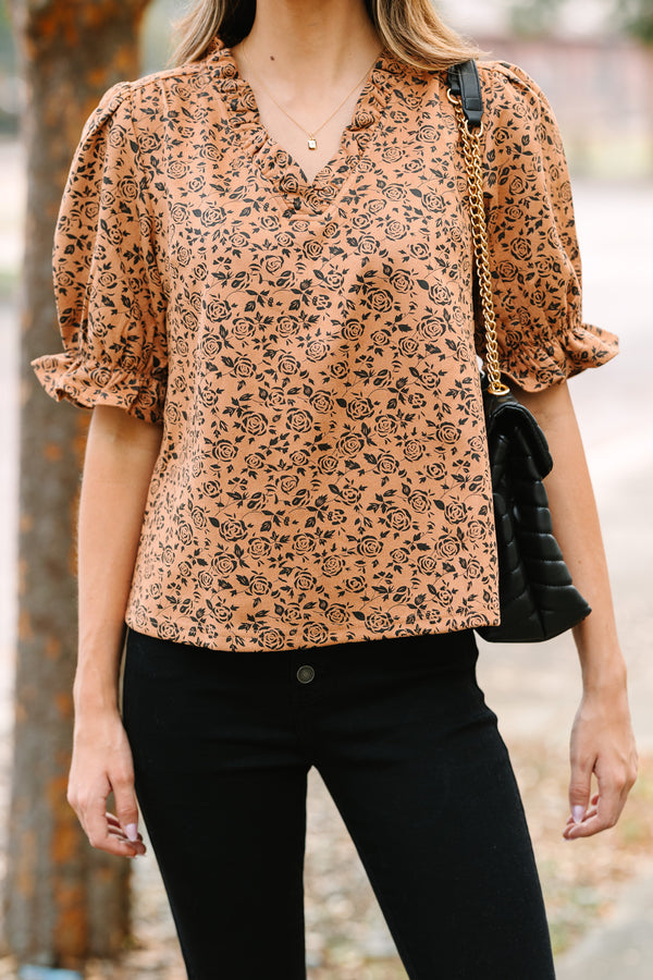 Coming Back To You Camel Brown Faux Suede Blouse