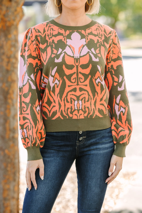 Calling On You Hunter Green Abstract Sweater