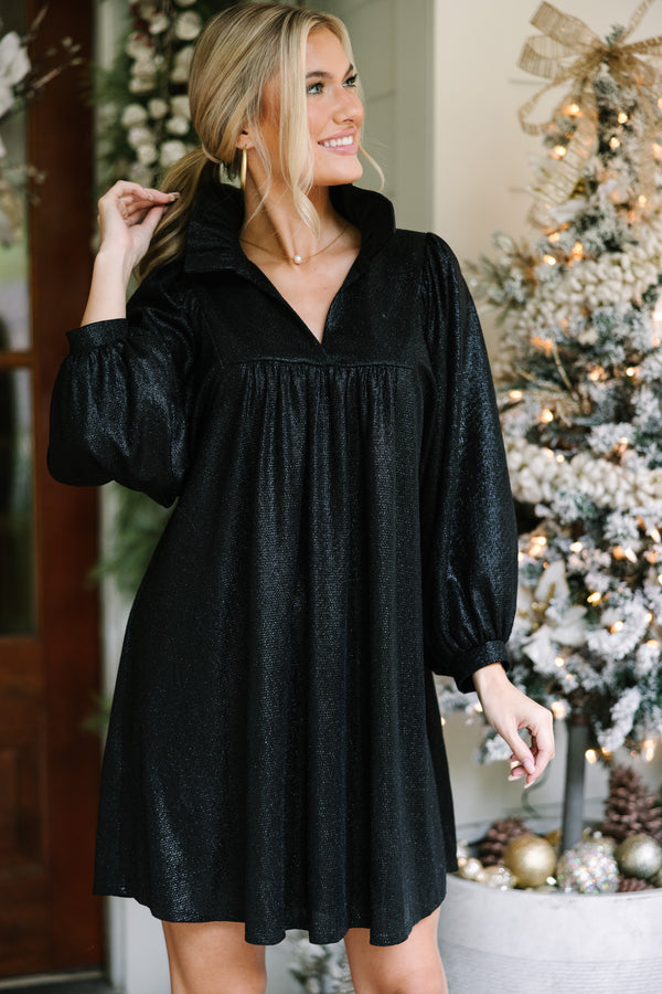 black glitter dress, babydoll dress, holiday party dresses, cute online boutique 