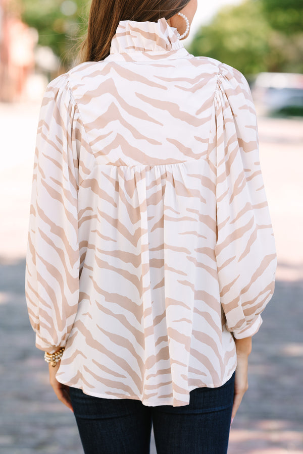 On The Chase Cream White Tiger Blouse