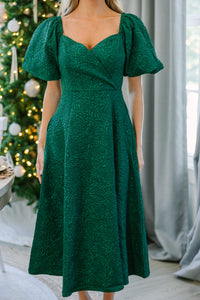 In Your Sights Emerald Green Textured Midi Dress