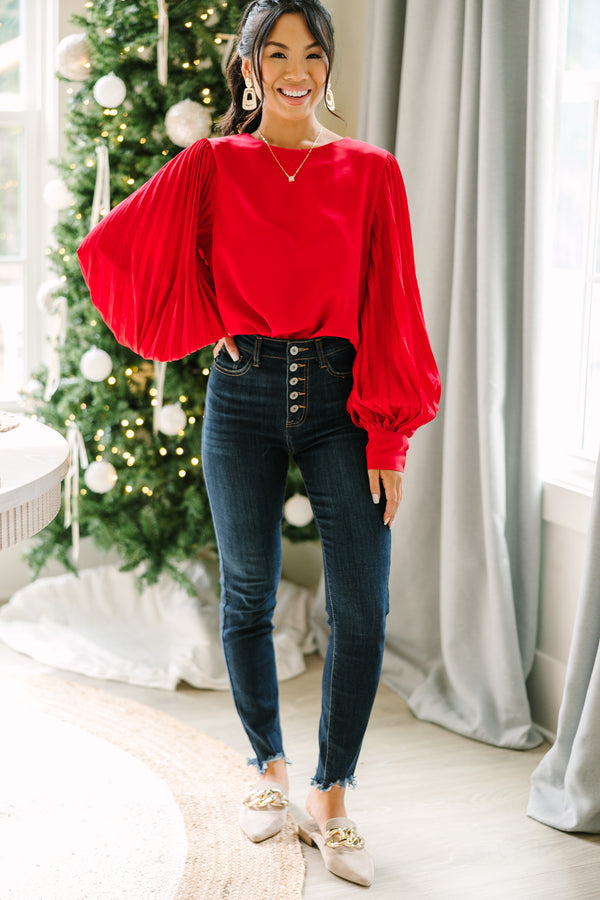 Out For The Day Red Satin Blouse