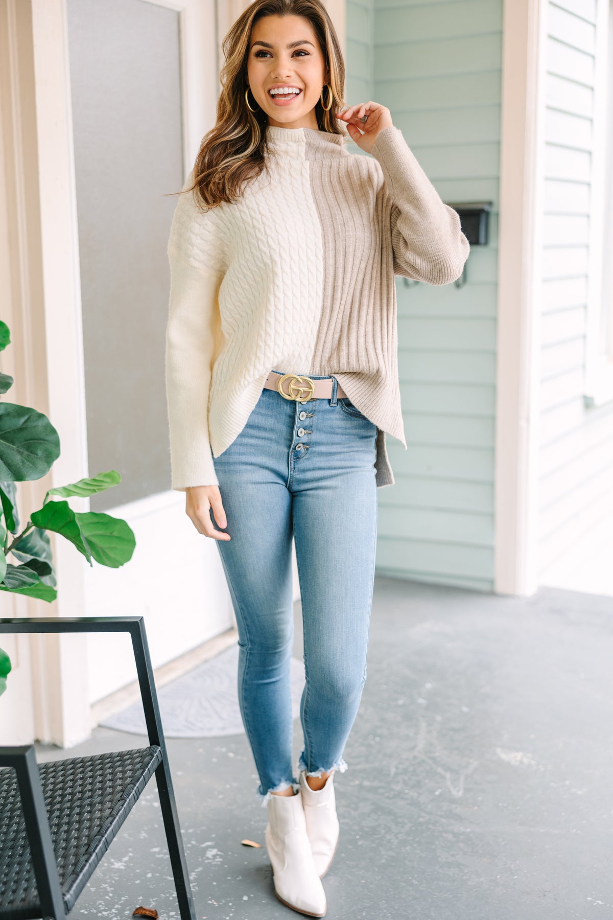 In A Dream Oatmeal Brown Colorblock Sweater Shop the Mint