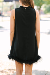 little black dress, feather trim dress, tank dress, holiday party dress, cute online boutique