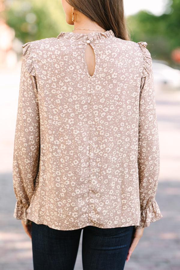 All About You Taupe Brown Floral Blouse