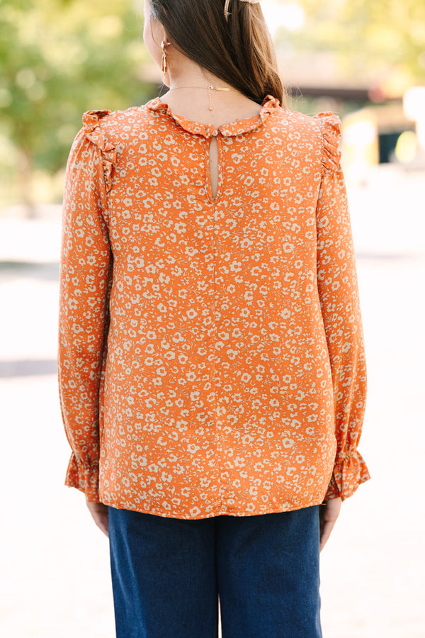 All About You Rust Orange Floral Blouse