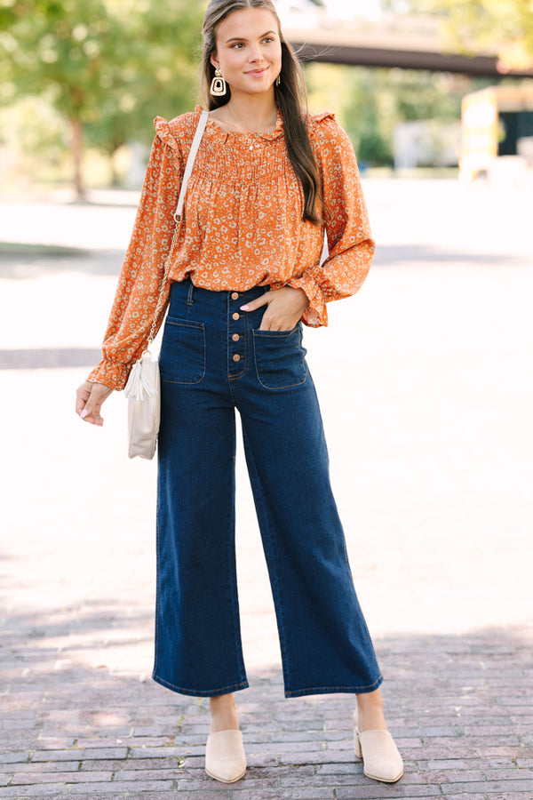 All About You Rust Orange Floral Blouse