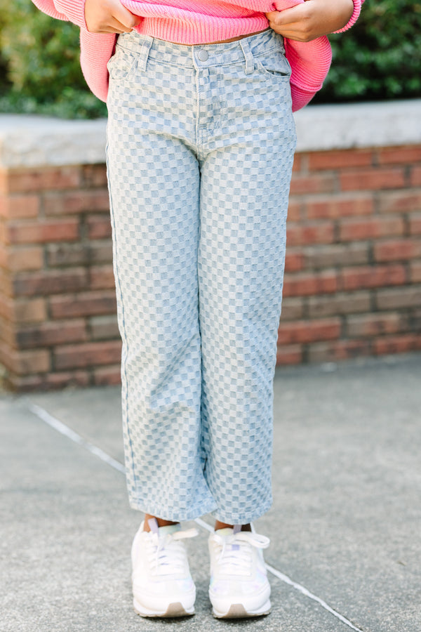 Girls: Right On Time Light Wash Checkered Jeans