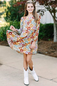 Girls: Out For The Day Mustard Yellow Floral Dress