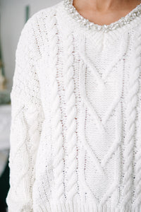 Fate: Just A Thought Cream White Embellished Sweater