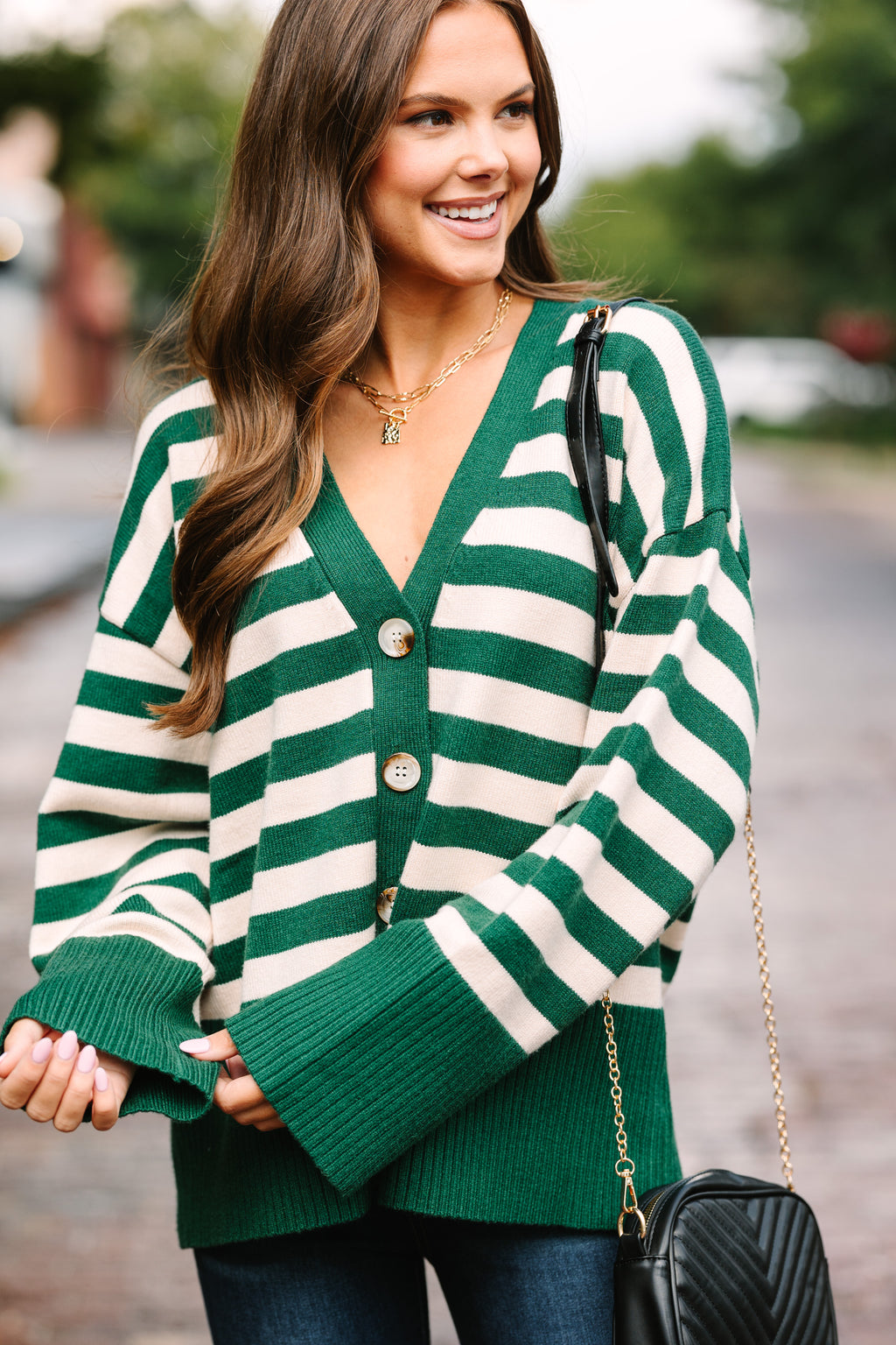Looking Out Emerald Green Striped Cardigan โ Shop the Mint