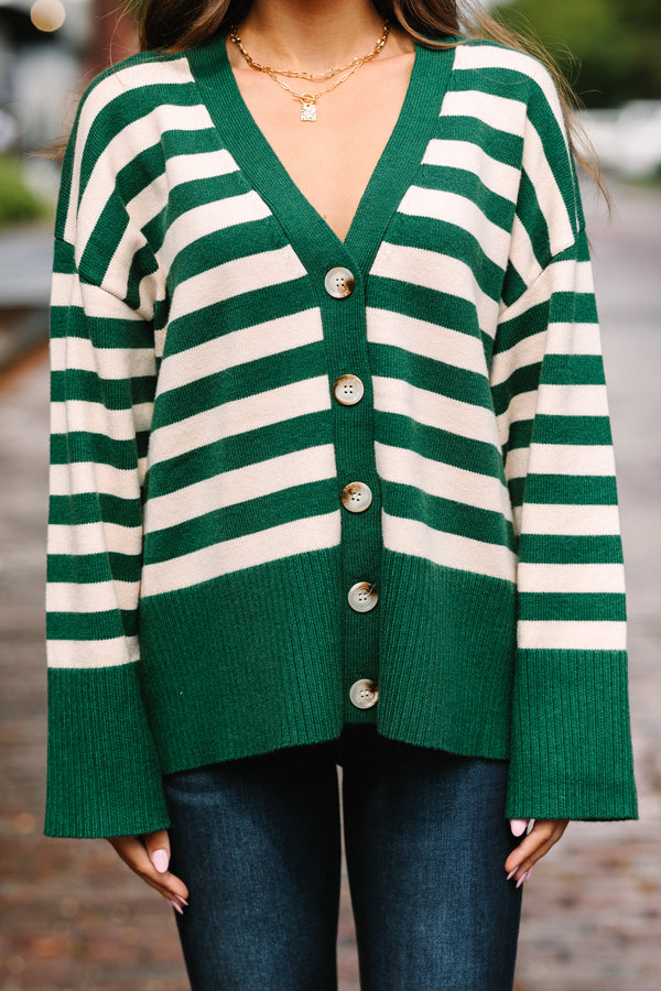 Looking Out Emerald Green Striped Cardigan