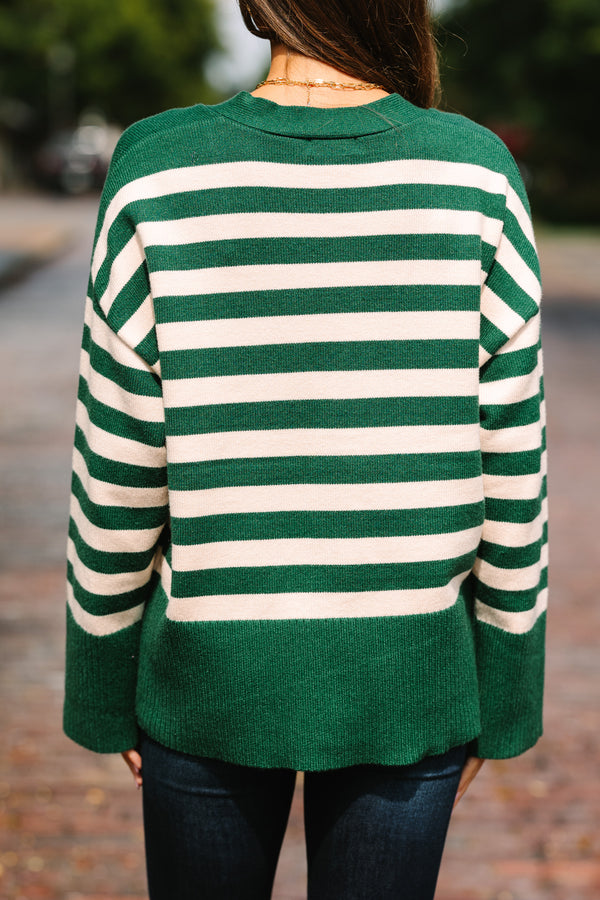 Looking Out Emerald Green Striped Cardigan