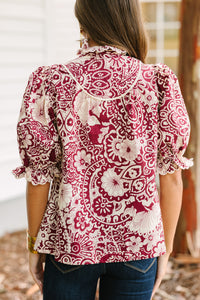 Keep It Up Sangria Red Floral Blouse