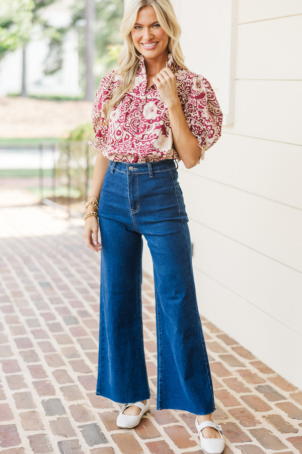 Keep It Up Sangria Red Floral Blouse