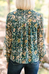 Fate: Falling For You Hunter Green Floral Blouse