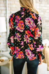 Fate: Keep It Up Black Floral Blouse