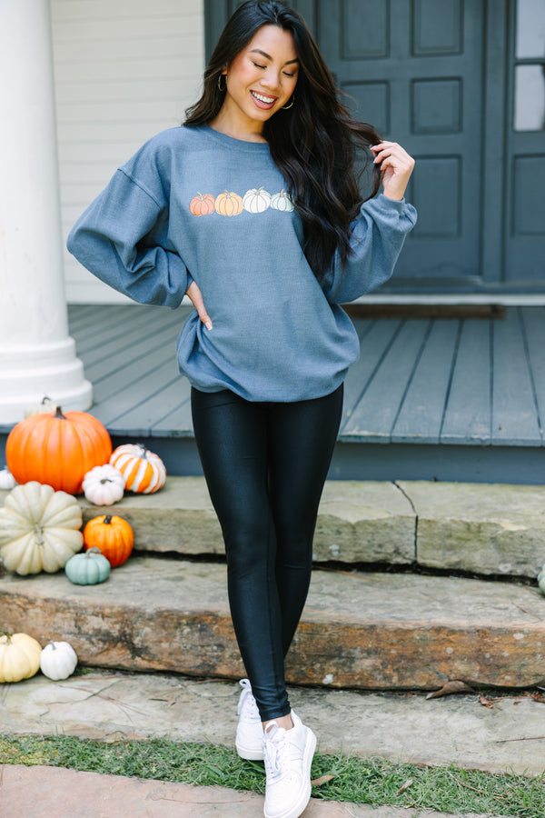 Hello Pumpkin Navy Corded Graphic Sweatshirt