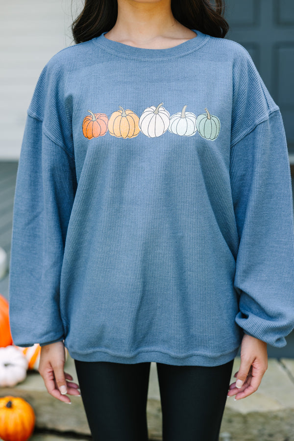 Hello Pumpkin Navy Corded Graphic Sweatshirt