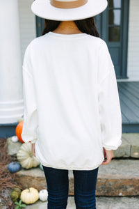 Cozy Days Ahead White Corded Graphic Sweatshirt