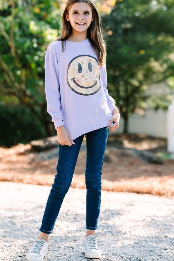 Girls: Vintage Vibes Lilac Purple Graphic Corded Sweatshirt