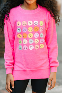 Girls: Smile Today Fuchsia Pink Graphic Corded Sweatshirt