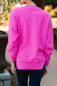 Girls: Spooky Season Fuchsia Pink Embroidered Corded Sweatshirt