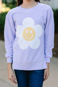 Girls: Flower Power Lilac Purple Graphic Corded Sweatshirt