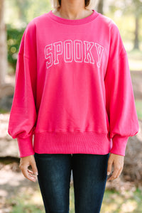 Spooky Season Fuchsia Pink Embroidered Sweatshirt