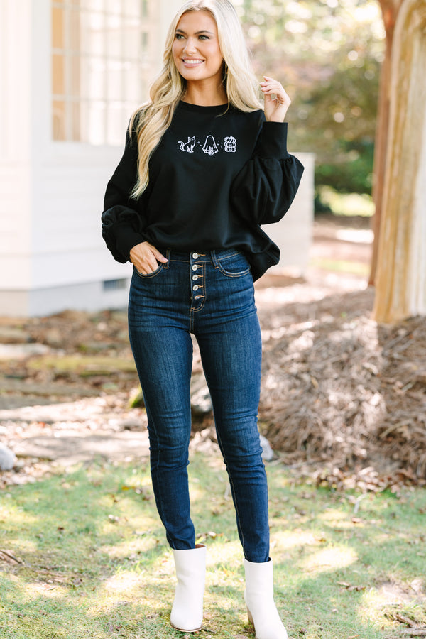 All Things Spooky Black Embroidered Sweatshirt