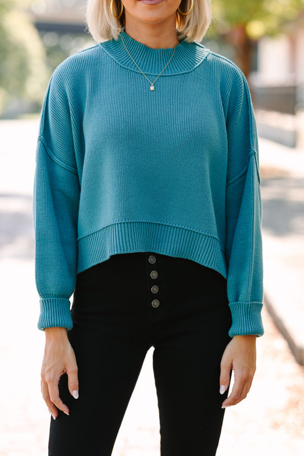 Where I Am Dusty Teal Blue Cropped Sweater – Shop the Mint