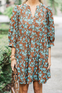 Always True Brown Ditsy Floral Dress